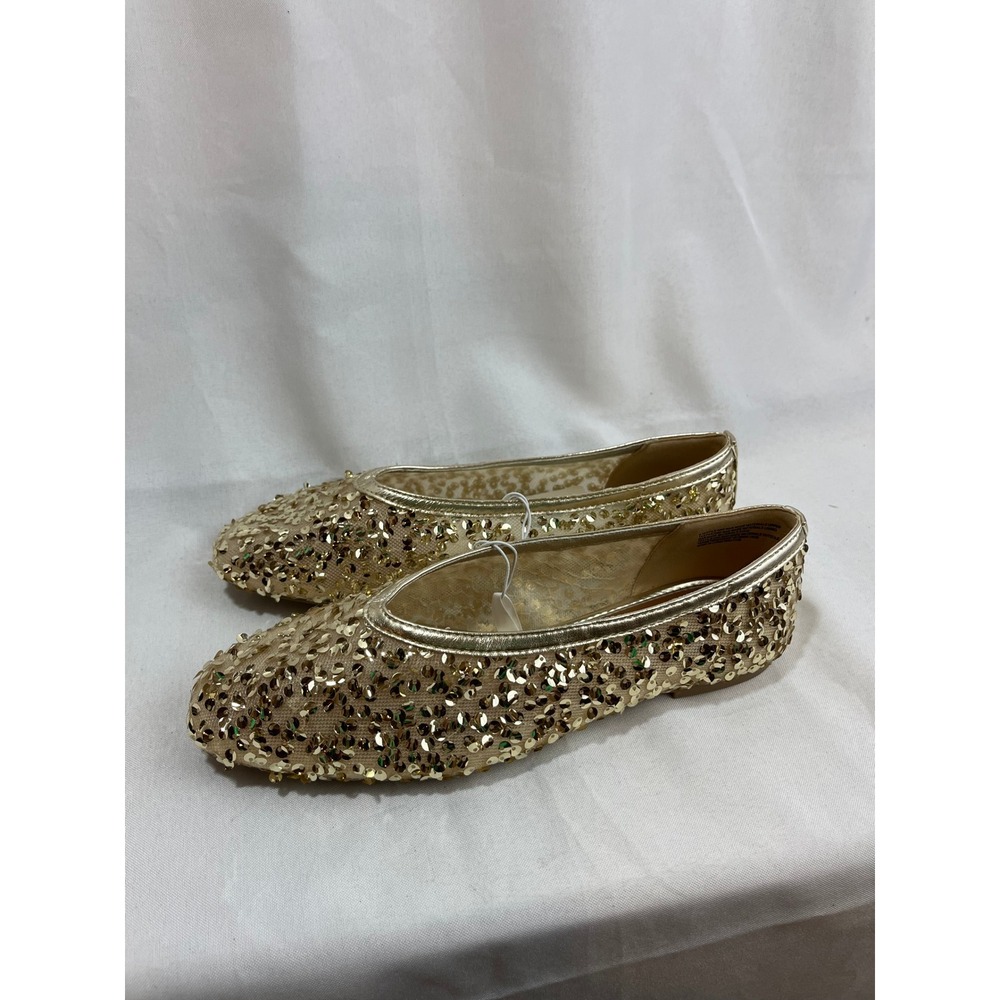 A New Day Gold Sequin Ballet Flats Womens 8 Sparkle Slip On Dress Shoes Holiday